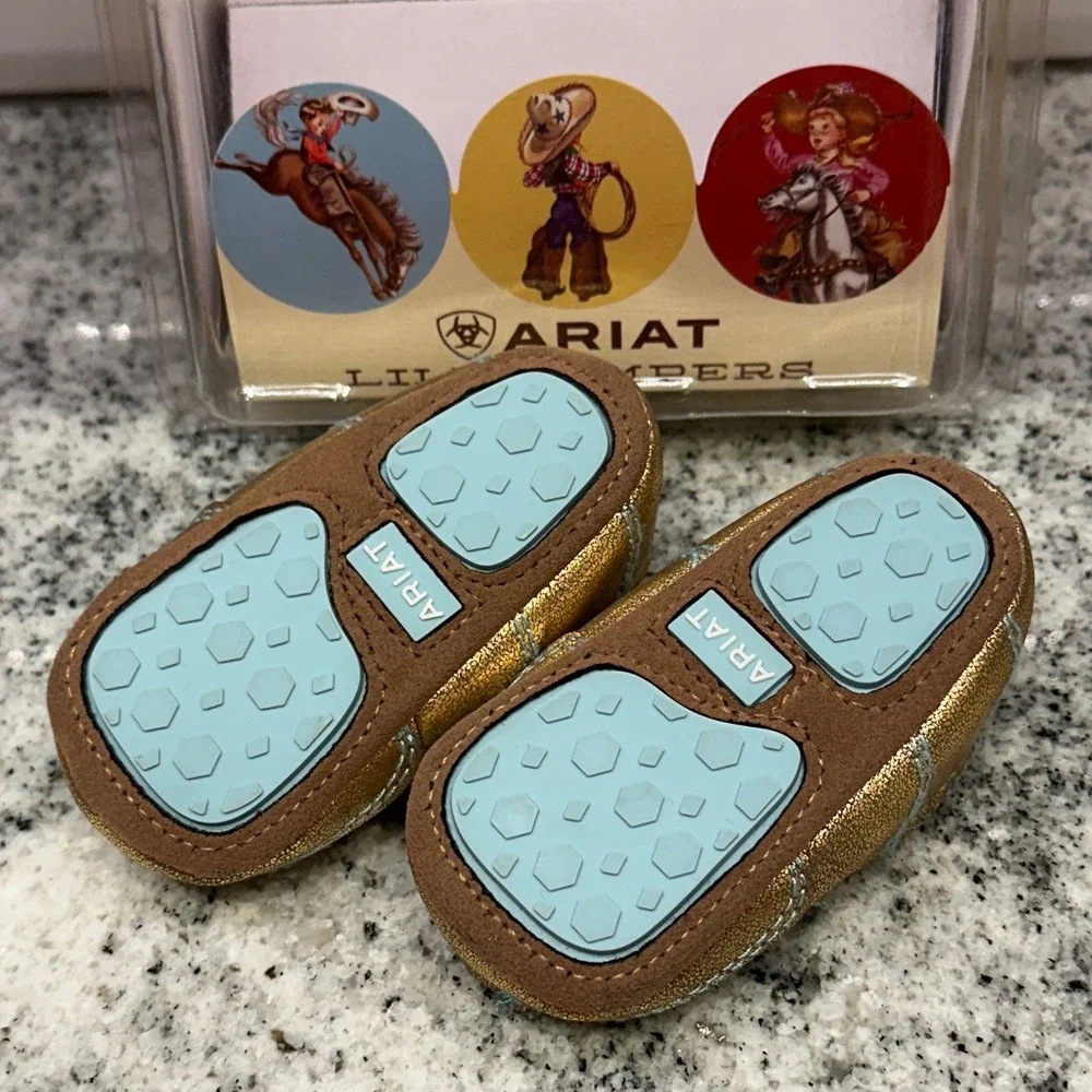 Ariat Size 1 Lil Stompers Piper Kids Gold‎ Blue New Cactus Western Moccasins
